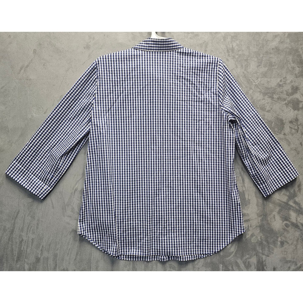 Lafayette 148 New York Blue Gingham Check 3/4 Sleeve Button-up Shirt Large - Picture 4 of 9